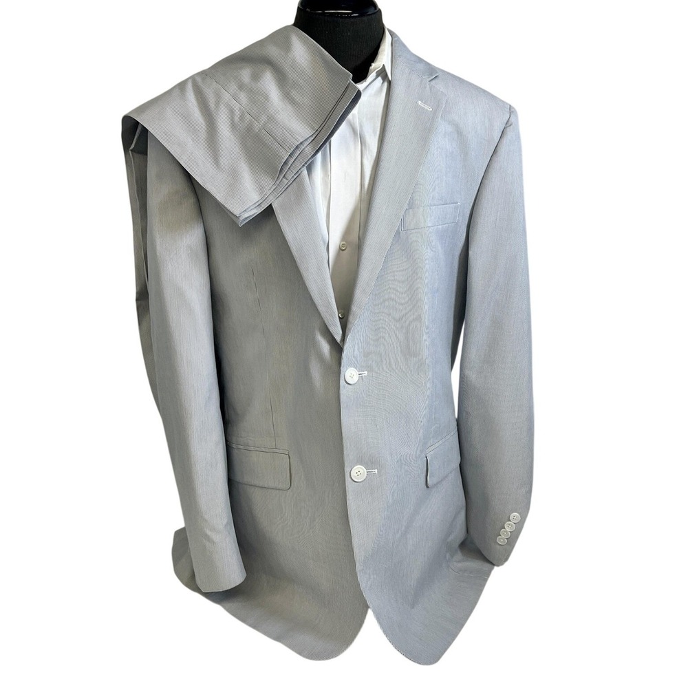 Jos A Bank Suit Mens 44 Long Blue Seersucker Tailored Fit 2 Piece 39x31 Pants